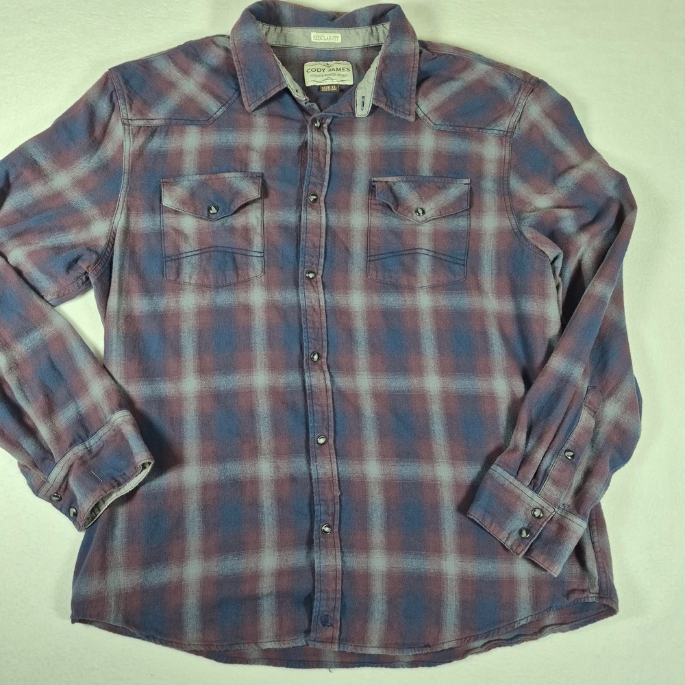 Cody James Western Pearl Snap Shirt Mens XL Purple Plaid Regular Fit Flannel